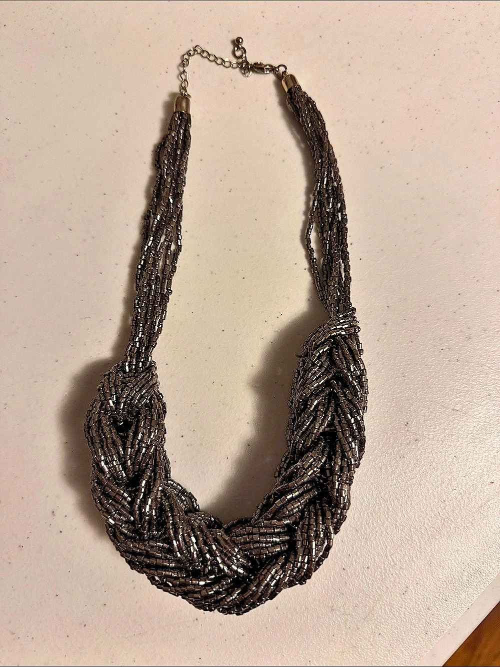 Braided Beaded Necklace in Gray
